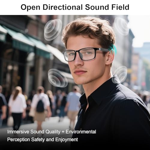 Image of GenXenon Smart Glasses for Men Women, Blue Light Blocking Bluetooth Glasses with Removable Temples, Remote Shooting, Open-Ear Design, 24.4g Music Eyewear for Driving /Working /Gaming