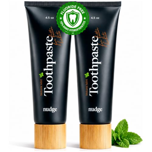 Nudge 10% Nano Hydroxyapatite Toothpaste Rod-Shaped nHA for Maximum Enamel Contact Natural Whitening Fluoride Free & SLS Free Natural Mint 4.5 oz (Pack of 2)