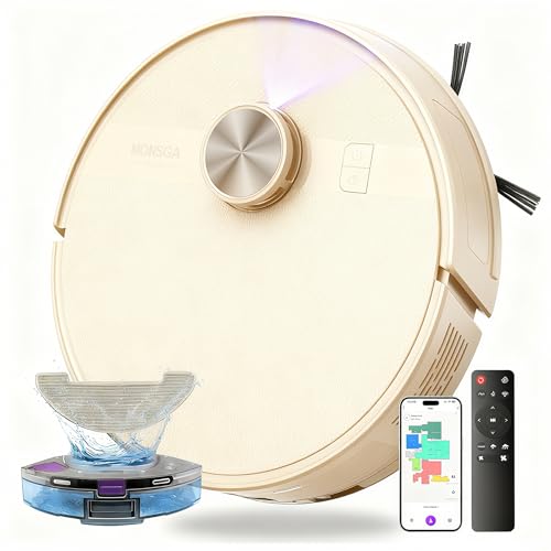 MONSGA Saugroboter mit Wischfunktion,5000Pa Saugkraft,180Min Laufzeit,Anti-Tangle-System,LiDAR Navigation, Staubsauger R...