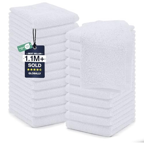 DAN RIVER 24 Pack Wash Cloths for Showering [12x12] - 100% Cotton Washcloths Premium Quality Flannel Face Cloths for Bathroom, Highly Absorbent and Soft Feel Wash Clothes, White