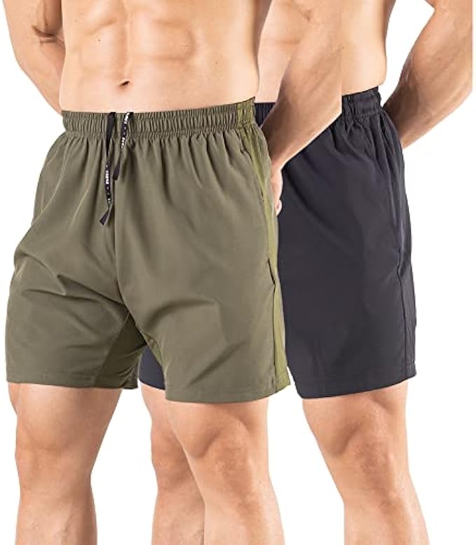 Gaglg Men's 5" Running Shorts 2 Pack Quick Dry Athletic Workout Gym Shorts with Zipper Pockets