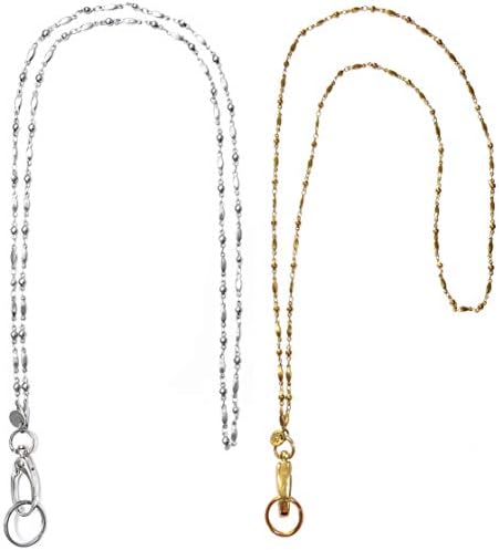 Hidden Hollow Beads Stainless Steel Breakaway Chain Lanyard For ID Badge - Women's Jewelry Style, Made In USA