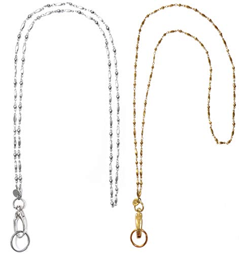 Hidden Hollow Beads Stainless Steel Strong Chain Lanyard For Id Card Badge Holder, Made In Usa, Women Teacher Cruise Key Keychain Phone (Stainless Steel - 2 Color Pack - Non Breakaway) #TOP18