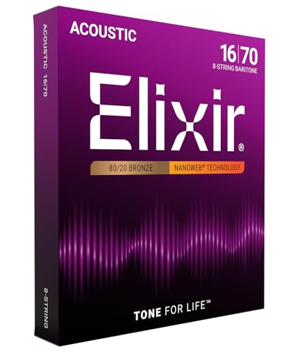 Elixir Cuerdas de guitarra acústica de 8 cuerdas Strings de bronce en proporción 80/20 con...