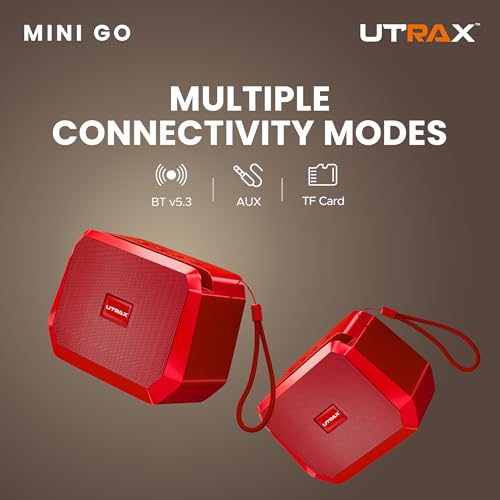 Image of UTRAX Mini Go 10W Bluetooth Speaker with 8 Hours Playtime | High Bass Portable Mini Speaker | Bluetooth 5.3 | USB Drive Support | Type-C Fast Charging | Red