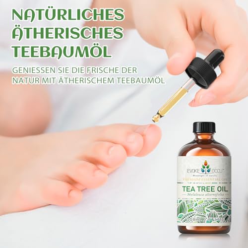 EVOKE OCCU 100% natürliches ätherisches Teebaumöl, 118ml Volumen für Haarpflege, Hautreinigung, Nagelpflege und Heimduft