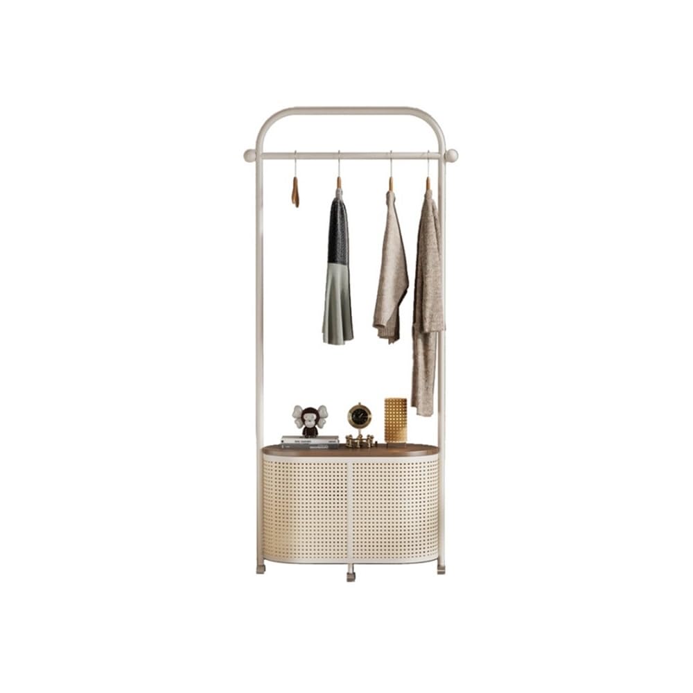 Standing coat and hat rack Vintage Style Freestanding Garment Rack with Removable Wicker Laundry Basket - Bedroom Clothes
