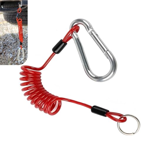Foelony Breakaway Trailer Cable, 6 Ft Heavy Duty Stainless Steel Coiled Wire with Pin, Car Emergency Safety Lanyard Extend Cables Strap, Universal for Most Cars SUVs RVs (Red)