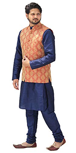 Image of Men's Silk Kurta Pyjama With Waistcoat
