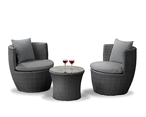 Garden Store Direct Rattan Wicker Bottle Shape Bistro Patio Set, Aluminium, Seat Pads & Back Cushions, 3 Colours To Choose From (Black) Garden Store Direct Rattan Wicker Bottle Shape Bistro Patio Set, Aluminium, Seat Pads & Back Cushions, 3 Colours To Choose From (Black)