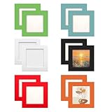 Menibeuty 12er-Set Bilderrahmen Quadratisch 10x10 cm aus Pappe - Bunte Bilderrahmen Bunt Set mit Schutzfolie & Acrylkleber - Leichtes Passepartouts Design für Fotos, Polaroids & Wanddeko