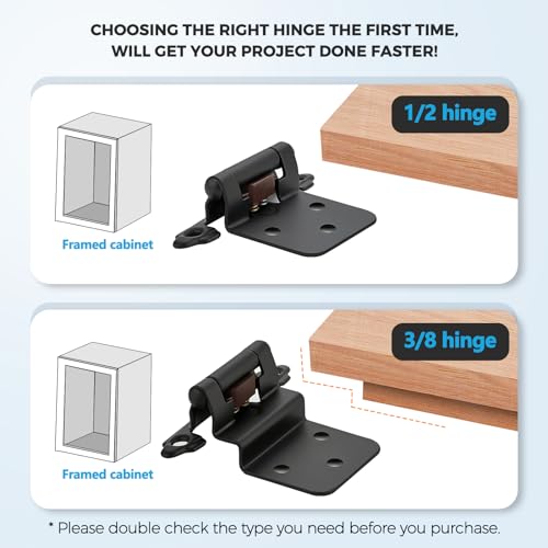 50 Pack (25 Pairs) 3/8 Inch Insert Kitchen Cabinet Hinges, Matte Black Self Closing Hinges for Kitchen Cabinet Doors, Semi-Concealed Cupboard Hardware, Face Mount Hardware, Black by Ravinte Hardware - Image 2