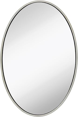Hamilton Hills Espejo de pared ovalado con marco plateado de 24 x 36 pulgadas espejo de madera grande de alta calidad para pared espejos de baño