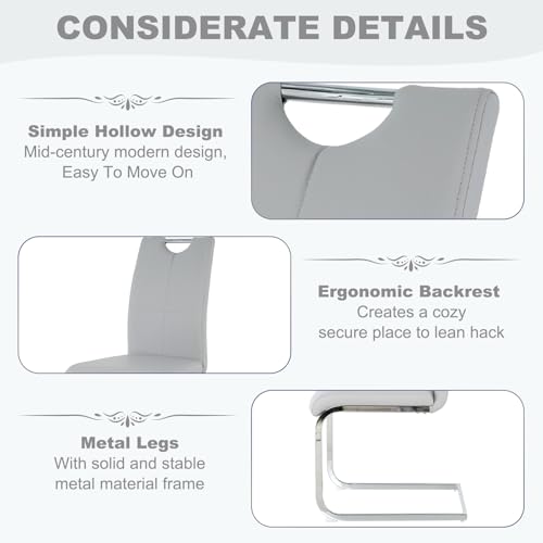 51.18" W Glass Dining Table Set for 4, Modern Rectangular Glass Kitchen Table with Sliver Metal Legs, 4 PU Leather Chairs with Silver Legs, for Dining Room, Home - Light Grey - Image 6