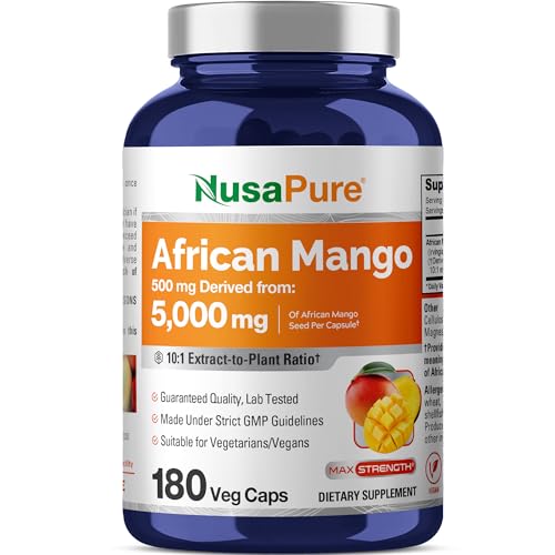 NusaPure African Mango 10:1 Extract, 500 mg Equivalent to 5,000 mg per Veggie Caps 180 Capsules (Non-GMO, Vegan)