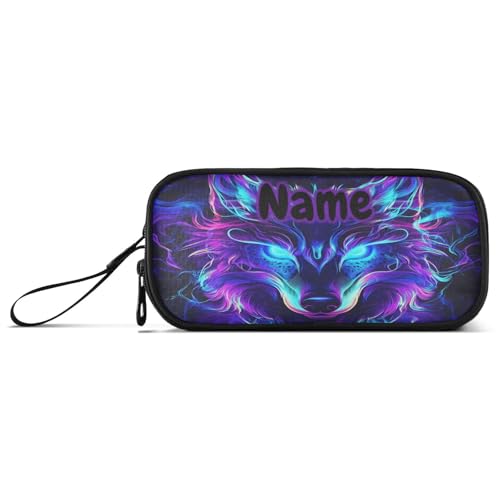 Image of Custom Mystical Wolf Face Pencil Case Box Boys Girls Personalized Name Large Pencil Pouch Stationery Pen Bag Organizer for Kids Adults School Office