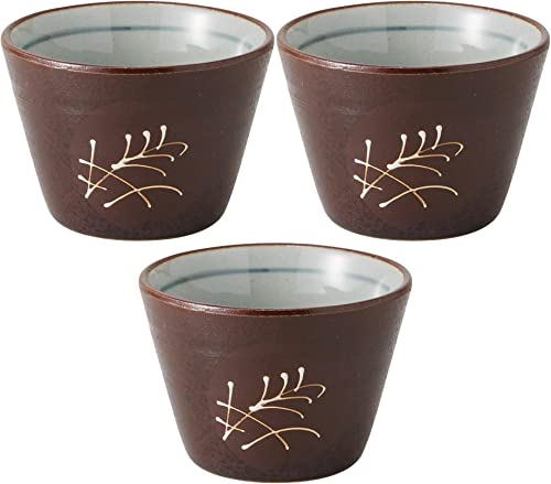 セトモノホンポ(Setomonohonpo) Set Of 3 Nanban Japanese Pampas Grass Buckwheat Boar Mouth [3.3 X 2.2 Inches (8.5 X 5.5 Cm)] [Buckwheat Bo #TOP21