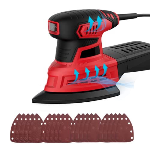 Detail Sander, 200W Electric Hand Sander For Wood, 12500 Rpm Compact Palm Detail Sander Tool With 20 Pcs Sanding Paper, Vacuum Dust Collection Box, For Plywood, Metal, Paint Dry Walls #TOP13