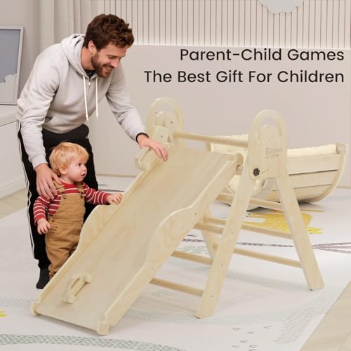 Image of ElegantCrafts Pikler Triangle Set with Cushion, Montessori Climbing Set, Indoor Climb Toys, Indoor Playground Jungle Gyms, 9 Combinations Climbing Toy Set for Toddler, Baby, Kids 1-4