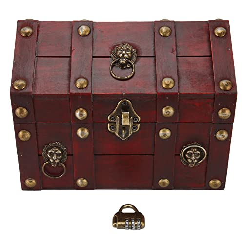 Spryflower Caja de almacenamiento vintage de madera con cerradura de combinación, cofre del tesoro decorativo antiguo, joyero elegante retro para decoración del hogar, contenedor de madera