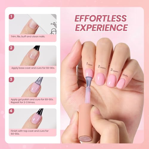 Image of Beetles Pink Gel Nail Polish Set, 8 Colors Nude Pink Jelly Gel Polish Shimmer Glitter Sheer Transparent Effect Classic Neutral Nail Polish Soak Off UV French Nail Art Salon Gift Manicure for Women