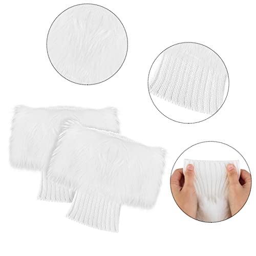 Lusofie Women Short Furry Leg Warmers 1Pair Winter Faux Fur Boot Cuff Fuzzy Fluffy Leg Warmers Knitted Fur Boot Covers Warmers Short Furry Winter Knitted Boot Socks3