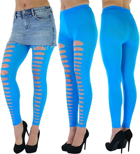 Image of ToBeInStyle Women's Slashed Ripped Shredded Distressed Hosiery Tights Leggings Music Festival