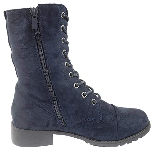 Image of Forever Link Womens Round Toe Military Lace Up Knit Ankle Cuff Low Heel Combat Boots