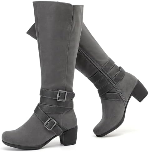 Ruiee Women's Knee High Boots Fashion Comfort Chunky Heeled Tall ...