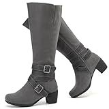 Ruiee Women's Knee High Boots with Chunky Heel, Pointed Toe, Comfortable and Fashionable for Fall and Winter Wear for Women. 230304 Grey ZPU Size8.5