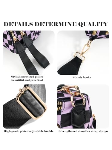 Image of Black and White Checkered Crossbody Bag Bum Bag for Women,Spacious Checkered Purse Fanny Packs Belt Bag