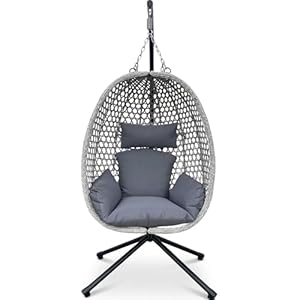 EaseAir® Hängesessel mit Gestell für Outdoor & Indoor – Ganzjähriger Loungesessel mit Sommer-/Winter-Wendebezug, bis 150 kg belastbar, inklusive robuster Abdeckplane, faltbar, Grau