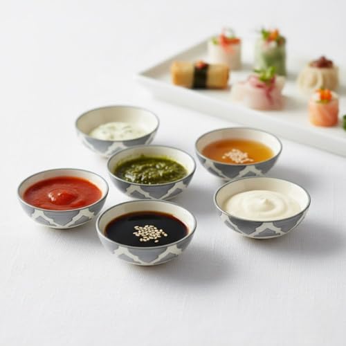 Image of Dip Dipping Simple Ceramic Bowls for Everyday Meals - Perfect for Breakfast, Smoothie Bowls, Veggies, Soups, Pasta, Snacks, Rice, Fruit, Ice Cream, Salad, Oats, Dessert (Grey, Set of 2)