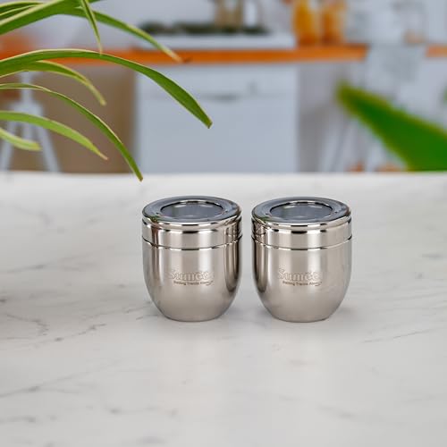 Image of Sumeet Stainless Steel Conical Shape Canisters /Dabba /Storage Containers for Kitchen with See Through Lid, Set of 2 Pcs, 150ml Each, 6cm Dia, Silver