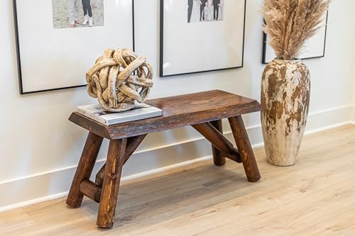 SRL Rustic Logwerks Indoor Bench — Pine & Cedar Wood Bench — Front Porch Decor — Live Edge Small Bench for Entryway, Garden & More — Handcrafted Wooden Bench — Rustic Furniture (36”, Honey Pine)