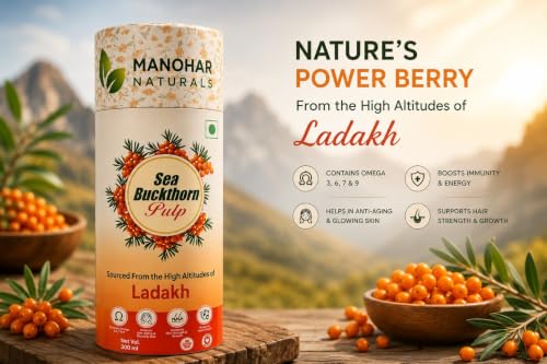 Image of Sea Buckthorn Pulp 300ml | Sourced from High Altitudes of Ladakh | Rich in Omega 3, 6, 7 & 9 Helps to Immunity, Energy, Skin and Hair Health (300 ml)