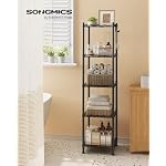 SONGMICS 5-Tier Bathroom Shelf, Storage Rack for Small Space, with 5 PP Shelf Liners, Removable Hook, Extendable Design, Ink Black and Rustic Brown ULGR023B02 - Image 2