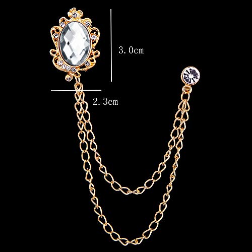 Huture 2 Packs Men's Gem Brooch Lapel Pin Badge Hanging Chains Collar Brooches Pin For Career Suit Tuxedo Of Shirts Tie Hat Scarf For Boyfriend Father Birthday Gift, Gold Silver White #TOP4