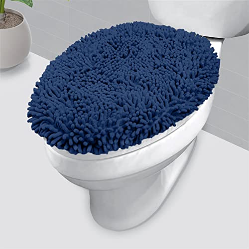 LuxUrux Toilet Lid Cover, Extra-Soft Plush Seat Washable Shaggy Microfiber Standard Toilet Lid Covers for Bathroom Machine Wash & Dry. (18 x 21 inches, Blue)