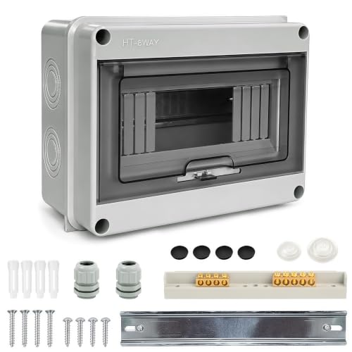 Sicherungskasten Aufputz, 1-reihig 8 Module Robuster IP65 Verteilerkasten Aufputz, Unterverteilung Aufputz für Garten, Außenbereiche, Ladesäulen und Villen (8 Module mit Messingklemmen)