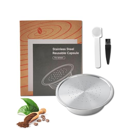 FOVNOT Stainless Steel Coffee Capsules, Reusable Espresso Capsules Refillable Coffee Capsules Compatible for Senseo HD7801 Coffee Machines with 1 Spoon and 1 Brush, D-863621