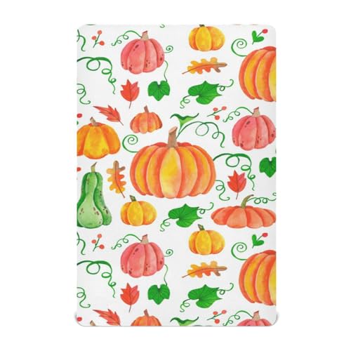 Moudou Autumn Harvest Pumpkin Playard Sheet for Boy Girls, Soft Breathable Fitted Toddler Sheet for Standard Playard Bed Mattress, 39 x 27 x 5 Inch