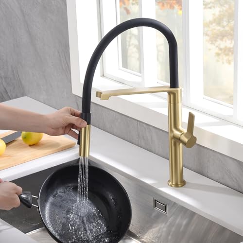 SUMERAIN Lead-Free Kitchen Faucet with Pull-Down Sprayer, Brushed Gold Kitchen Sink Faucet Single Hole Single Handle, Deck Mounted by sumerain - Image 6