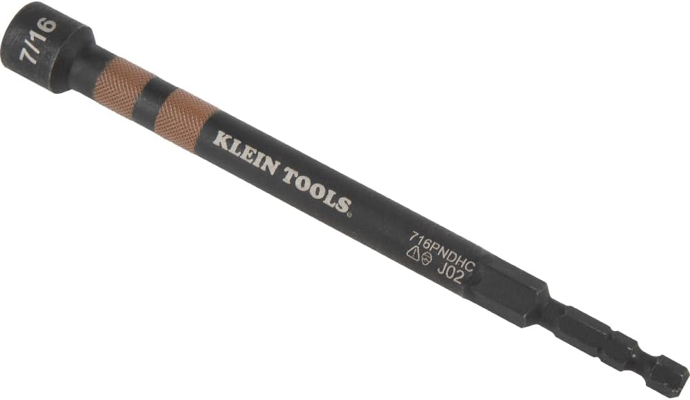 Klein Tools 716PNDHC 7/16-Inch Magnetic Color-Coded Power Nut Driver, SAE, Impact-Rated Hollow Nut Driver with 5-Inch Extended Reach Shaft