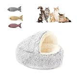 UZQAFG Katzenbett mit Kapuze, Hundebett im Höhlenstil, plüschig und waschbar, Tierbett mit rutschfestem Fuß, kuscheliges Katzenhöhlenmuster