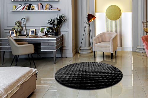 Tapis Bubble imitation fourrure de lapin 3D structuré noir