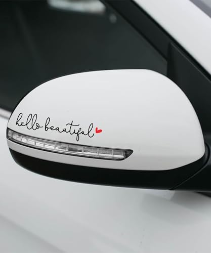 Image of RACOONA Rearview Mirror Decal,Hello Beautiful Decal,Car Accessories Stickers Rearview Mirror Sticker (Black&Red)