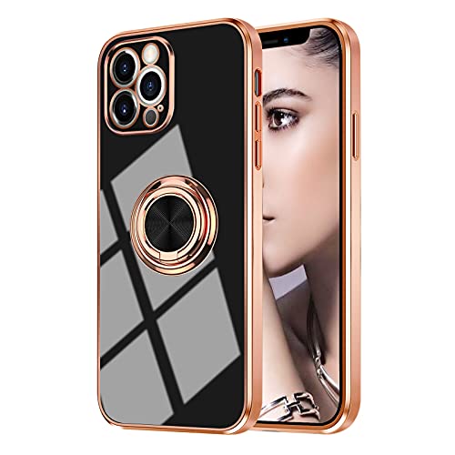Coque iPhone 13 Pro or rose avec anneau rotatif et support magnétique