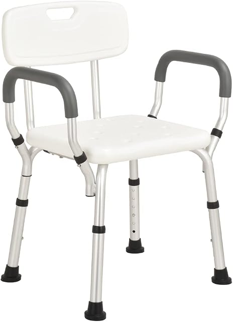 ybaymy Shower Chair Height Adjustable Shower Seat with Padded Armrests and Back Non-Slip Bath Seat Chair for Adults Elderly Disabled Supports Up To 150kg