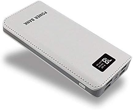 50000mAh 4 USB External Power Bank Battery Pack LCD LED Universal Portable Charger Compatible with iPhone and for All Other Cell Phone Models (White + Grey)